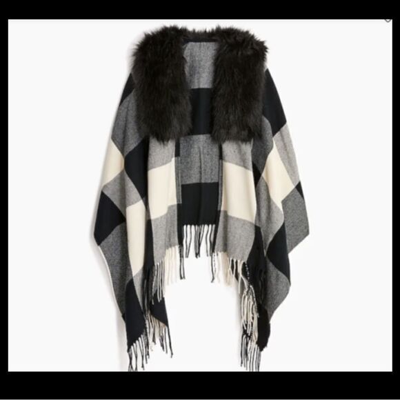 J Crew Faux-fur Plaid Cape NWT - Picture 2 of 11